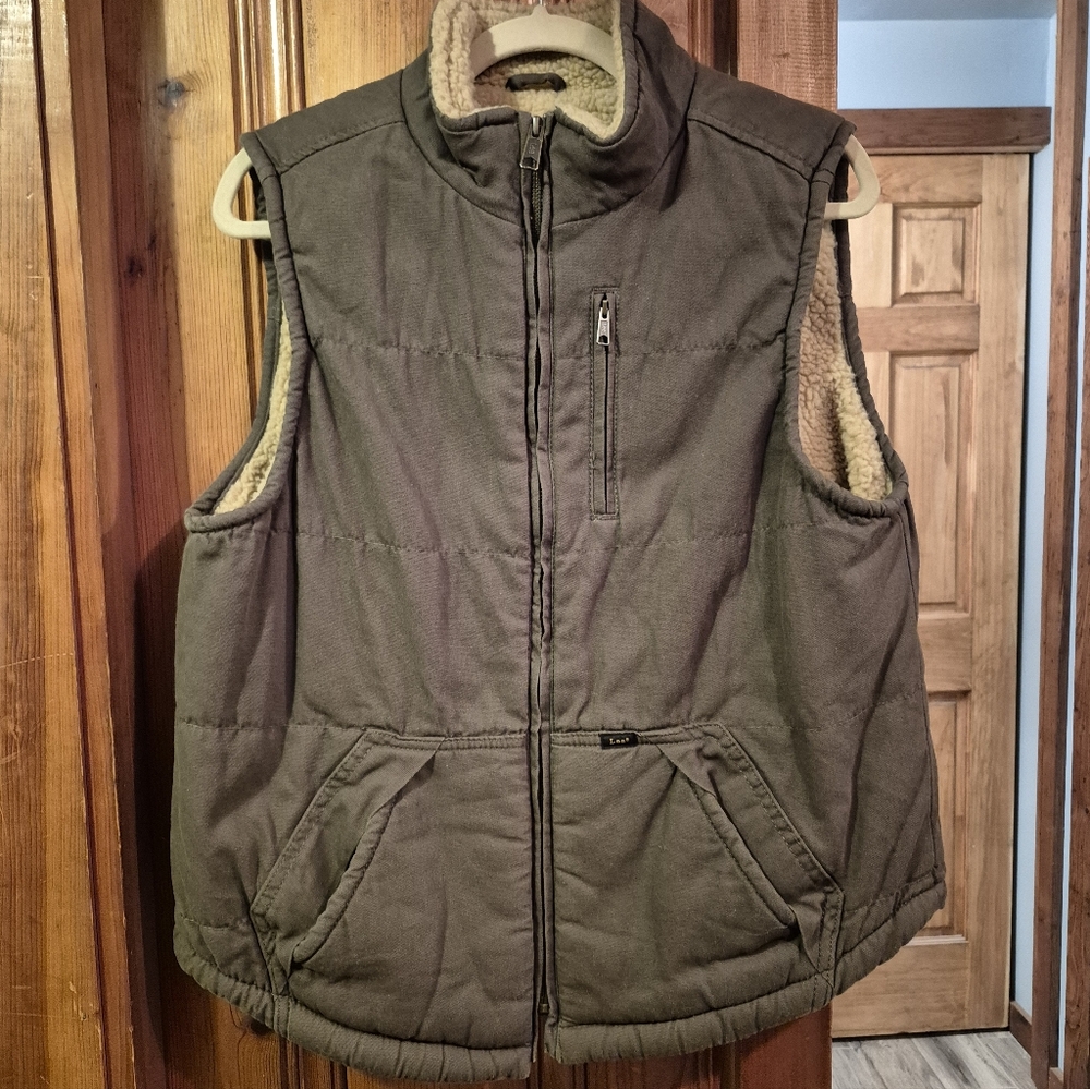 Lee Premium Select Men's Medium Sherpa Lined Brown Canvas Workwear Vest